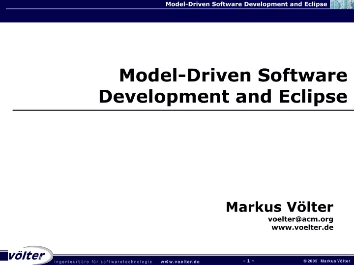 model driven software development and eclipse