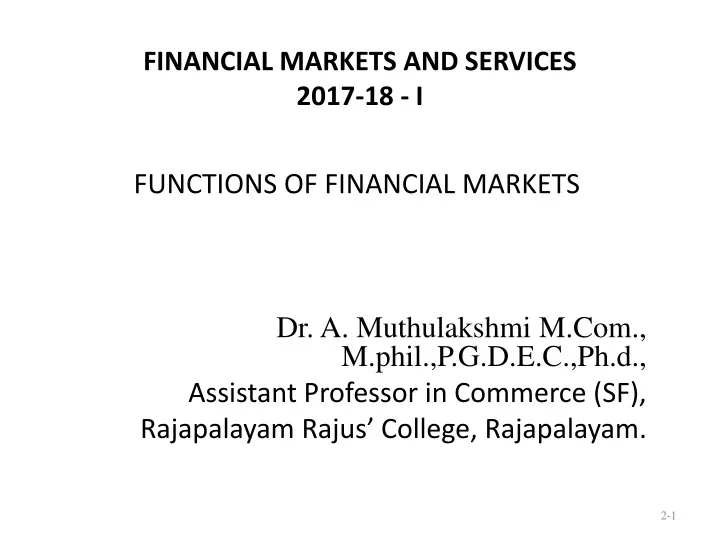 financial markets and services 2017 18 i