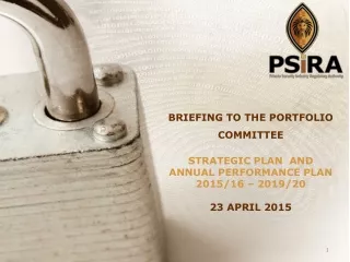 BRIEFING TO THE PORTFOLIO COMMITTEE STRATEGIC PLAN  AND