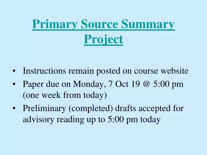 primary source summary project