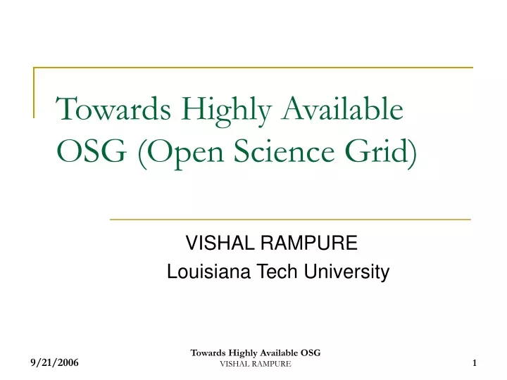 towards highly available osg open science grid