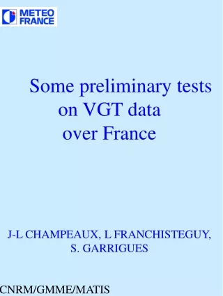 Some preliminary tests  on VGT data  over France J-L CHAMPEAUX, L FRANCHISTEGUY,  S. GARRIGUES