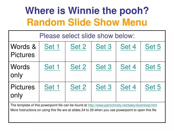 where is winnie the pooh random slide show menu