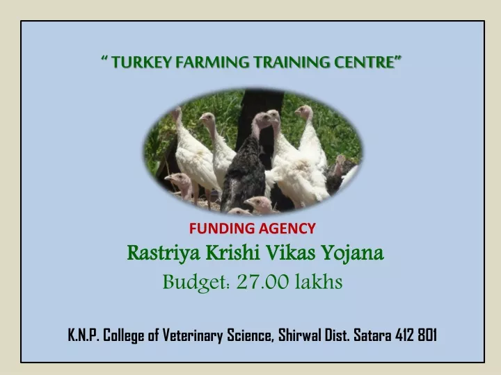 turkey farming training centre funding agency