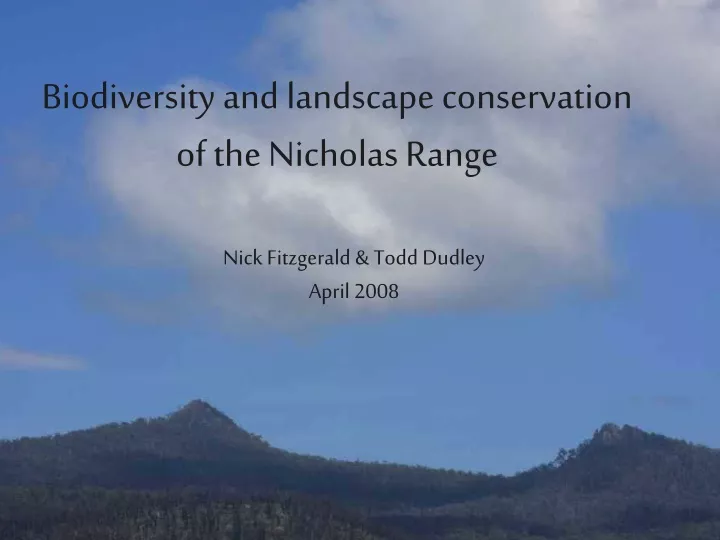 biodiversity and landscape conservation of the nicholas range