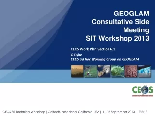 GEOGLAM Consultative Side Meeting SIT Workshop 2013