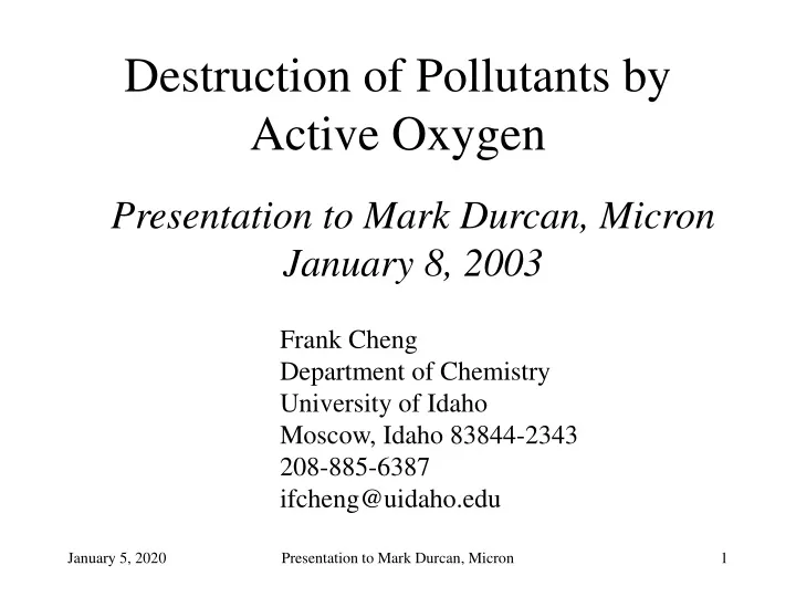 destruction of pollutants by active oxygen