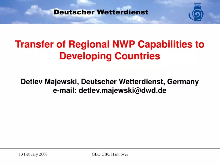 transfer of regional nwp capabilities