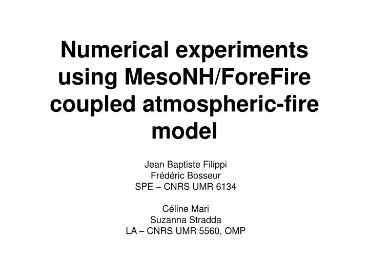 numerical experiments using mesonh forefire coupled atmospheric fire model