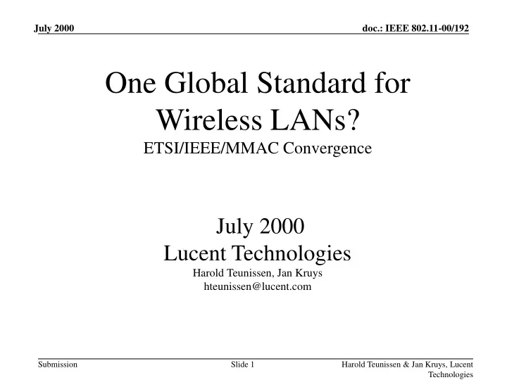 one global standard for wireless lans etsi ieee