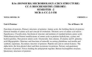 B.Sc (HONOURS) MICROBIOLOGY (CBCS STRUCTURE) CC-3: BIOCHEMISTRY (THEORY) SEMESTER –2