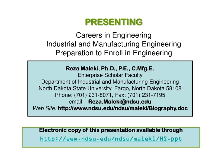 presenting careers in engineering industrial