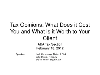 Tax Opinions: What Does it Cost You and What is it Worth to Your Client