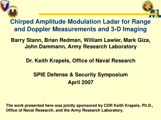 Chirped Amplitude Modulation Ladar for Range and Doppler Measurements and 3-D Imaging