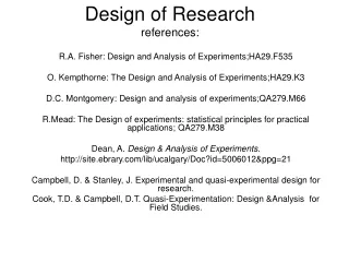 Design of Research references: