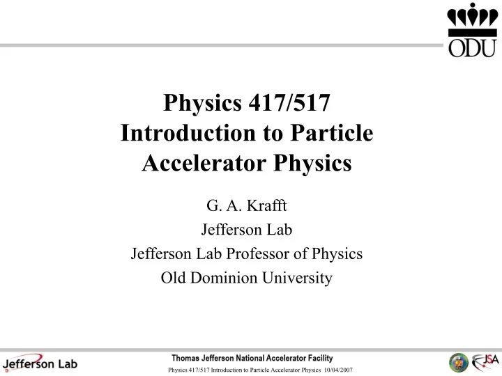 physics 417 517 introduction to particle accelerator physics