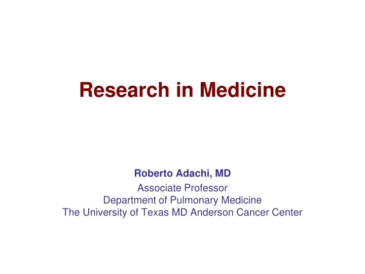 research in medicine