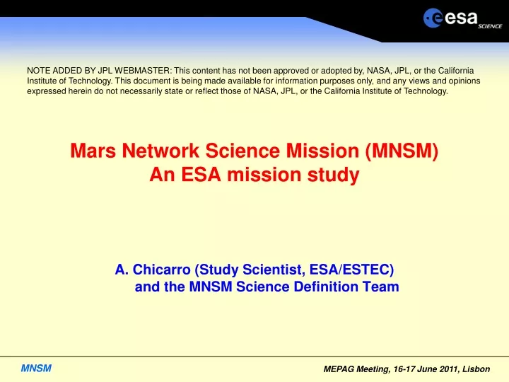 mars network science mission mnsm an esa mission study