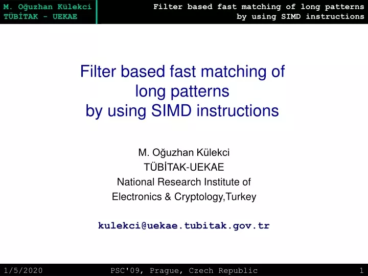 filter based fast matching of long patterns by using simd instructions