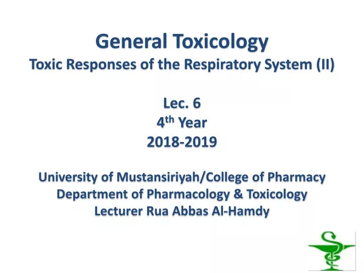general toxicology toxic responses