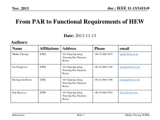 From PAR to Functional Requirements of HEW