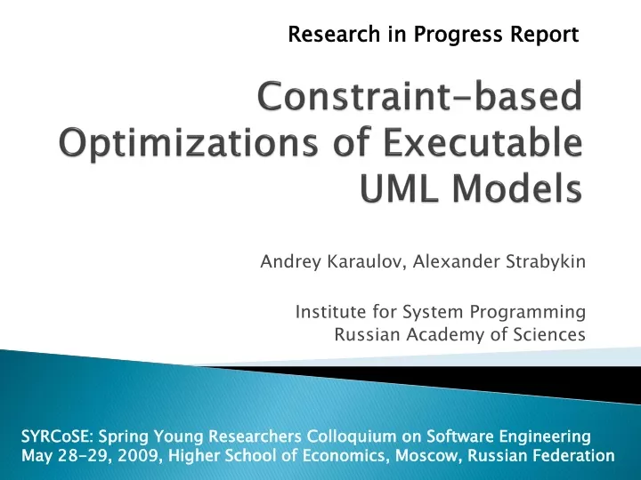 constraint based optimizations of executable uml models