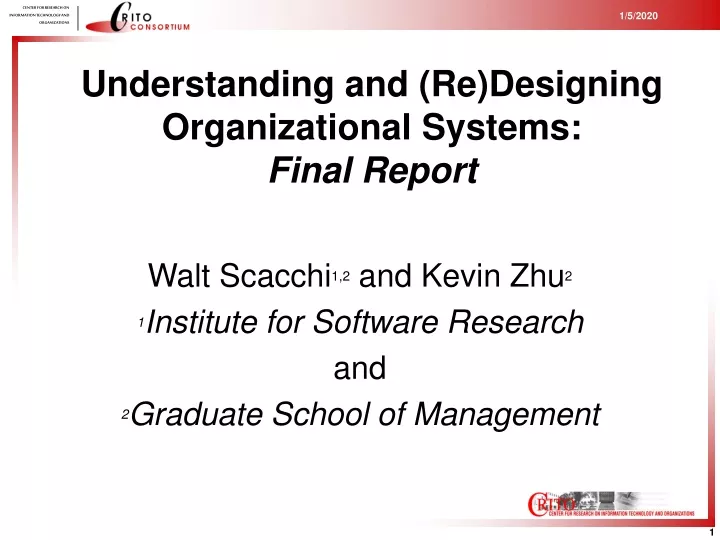 understanding and re designing organizational systems final report