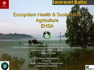 Ecosystem Health &amp; Sustainable Agriculture  EHSA