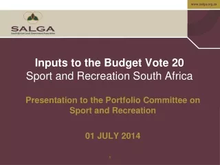 Inputs to the Budget Vote 20 Sport and Recreation South Africa