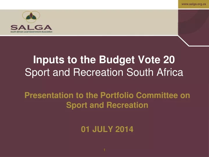 inputs to the budget vote 20 sport and recreation south africa