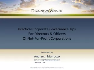 Practical Corporate Governance Tips  For Directors &amp; Officers  Of Not-For-Profit Corporations