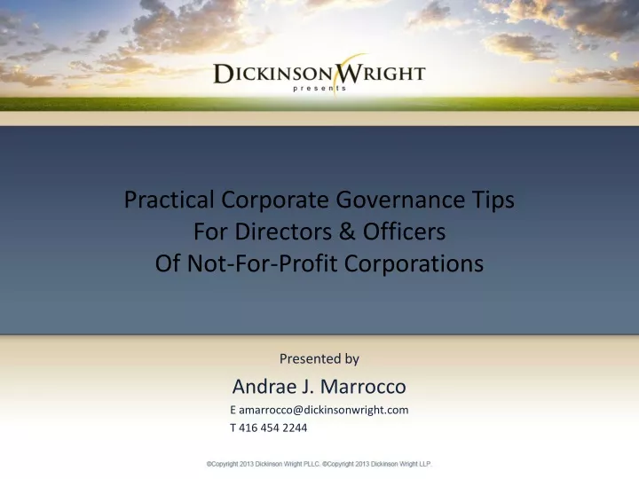 practical corporate governance tips for directors officers of not for profit corporations