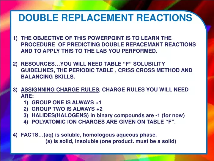 double replacement reactions the objective
