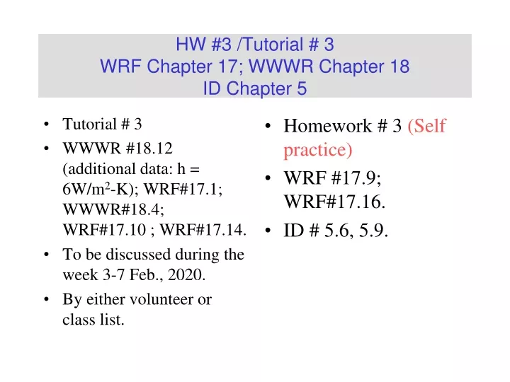 hw 3 tutorial 3 wrf chapter 17 wwwr chapter 18 id chapter 5