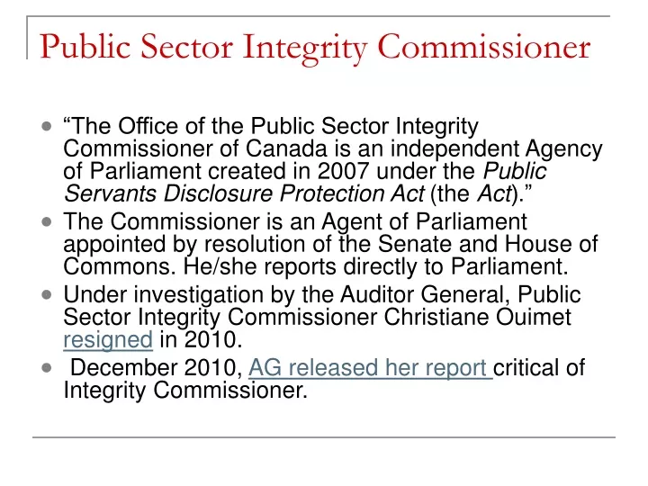public sector integrity commissioner