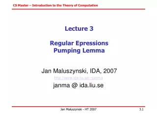 Lecture 3 Regular Epressions Pumping Lemma