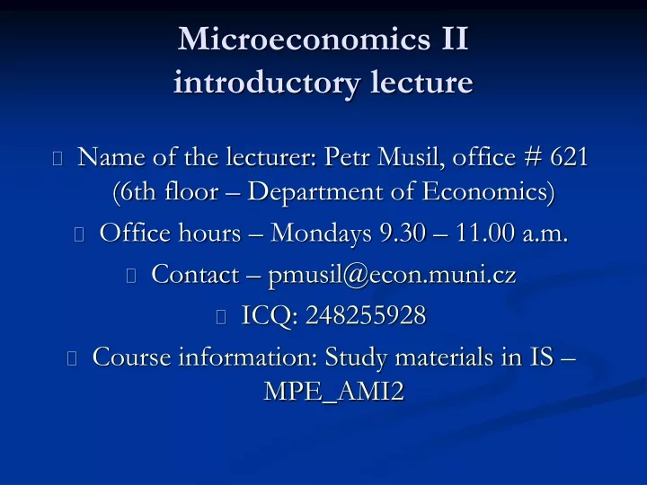 microeconomics ii introductory lecture