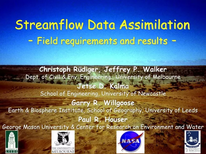 streamflow data assimilation field requirements and results