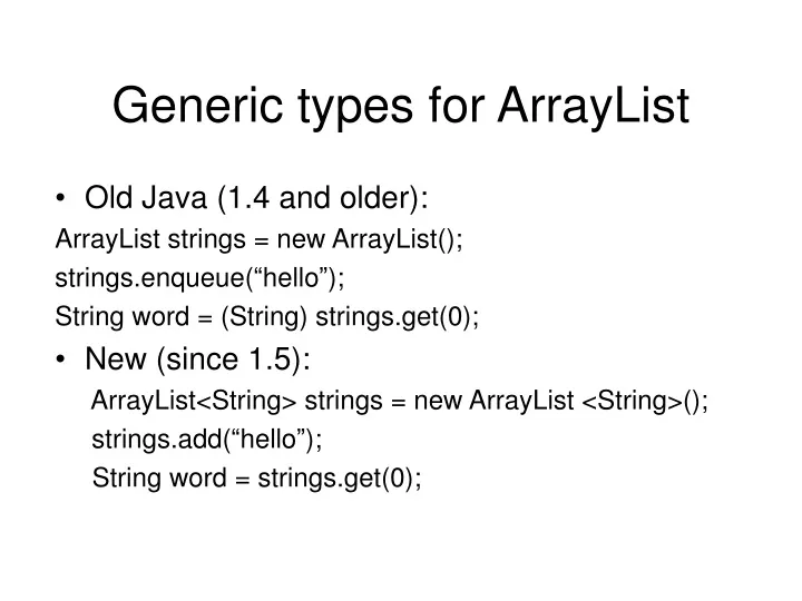 generic types for arraylist