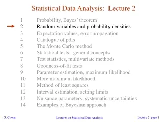 Statistical Data Analysis:  Lecture 2