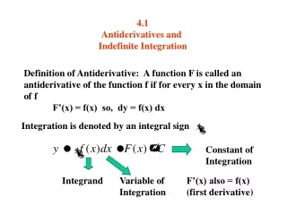 4.1 Antiderivatives and  Indefinite Integration