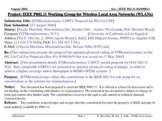 Project: IEEE P802.11 Working Group for Wireless Local Area Networks (WLANs)