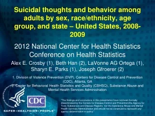 2012 National Center for Health Statistics Conference on Health Statistics