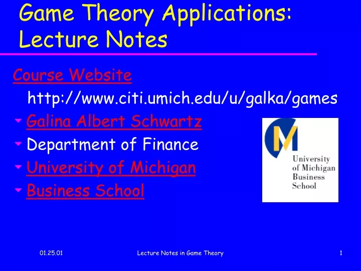 game theory applications lecture notes