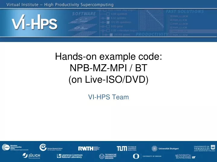 hands on example code npb mz mpi bt on live iso dvd