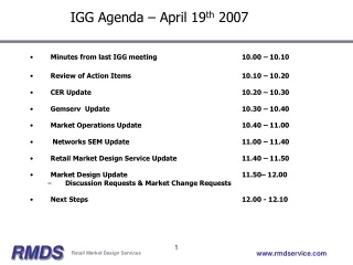 IGG Agenda – April 19 th  2007