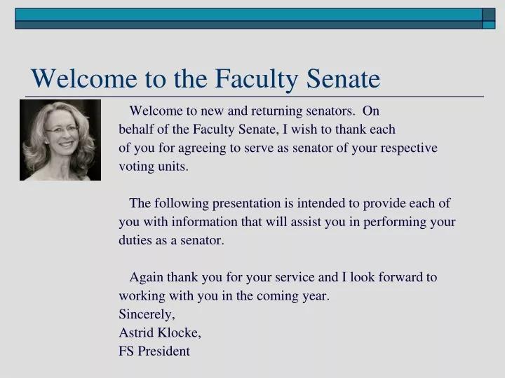 welcome to the faculty senate