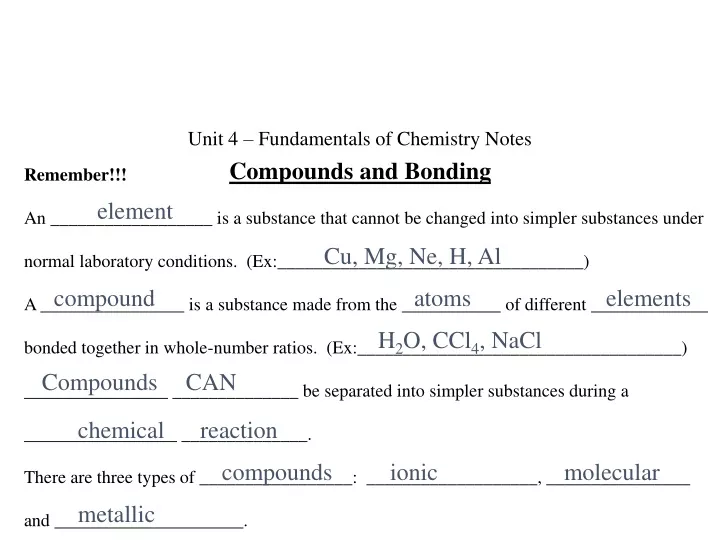 unit 4 fundamentals of chemistry notes