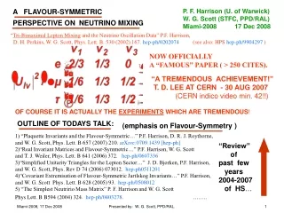 1) “Plaquette Invariants and the Flavour-Symmetric…” P.F. Harrison, D. R. J. Roythorne,
