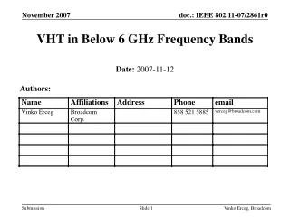 VHT in Below 6 GHz Frequency Bands